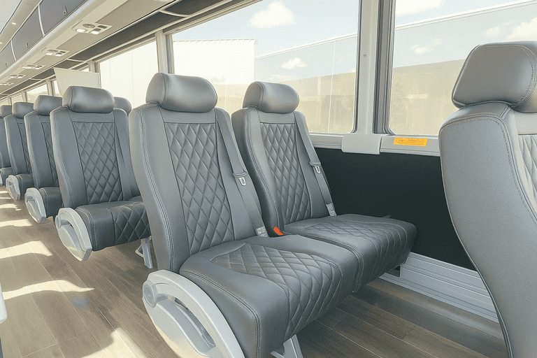 interior of Jurupa Valley Minibus Company charter bus